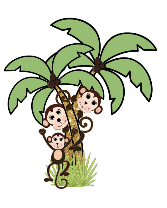 Monkey Family PRINT in a Palm Tree - Print 8x11