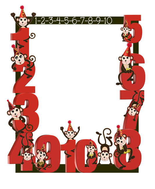 Monkey 1-10 Numbers Border 8x10 Scrapbook Page Printable