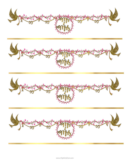 Mr & Mrs Gold Foil Wedding Garland Printable Collage Sheet Labels