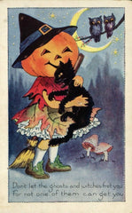 9 Vintage Pumpkin Head Girls - Halloween Postcards