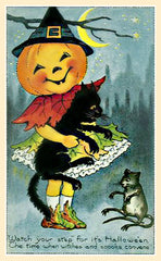 9 Vintage Pumpkin Head Girls - Halloween Postcards