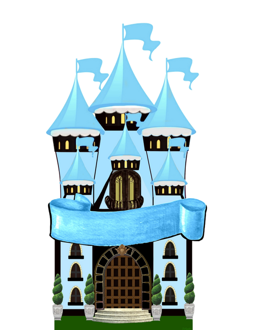 Blue Castle with Blank Banner to Personalize transparent background