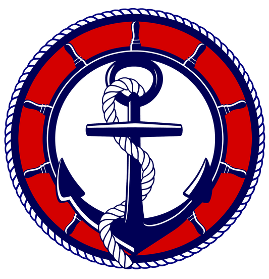 Nautical Anchor -Navy Blue -  Red - Rope outline - Yacht or Cruise Logo