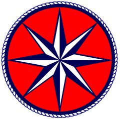 Nautical Star #3  -Navy Blue -  Red - Rope outline