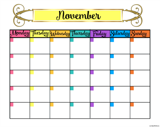 November Blank Calendar Planner Sheet Printable