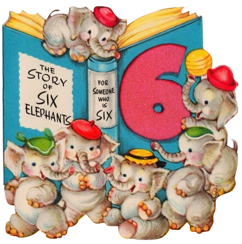 Number Six 6 Adorable Cute Elephants Perfect for a 6th Birthday Scrapbook page