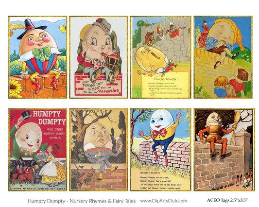 Humpty Dumpty Nursery Rhyme ACEO ATC Vintage Collage Sheet Printable Cards