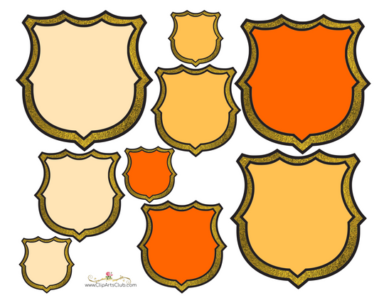 Gold Trimmed Blank Badges - Cream, Gold, Orange Set - Printable