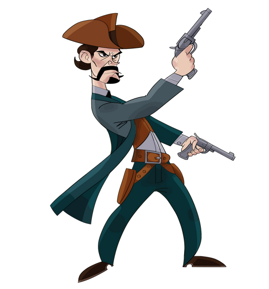 Cartoon Cowboy Drawing His Guns