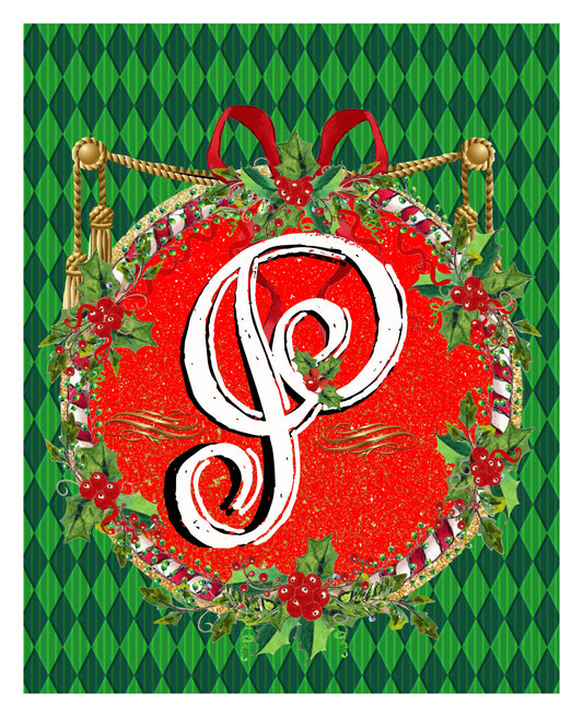 P - Christmas Monogram 8x10 Print Ready To Frame - INITIAL