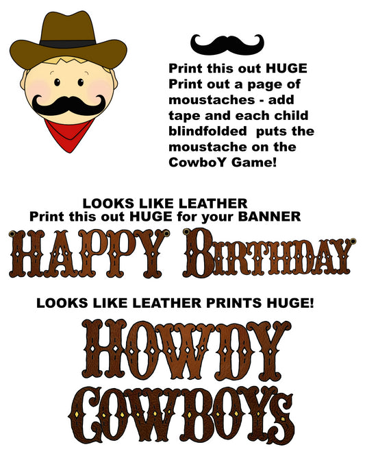 Cowboy Birthday Party Game - Pin The Mustache on the cowboy Printable