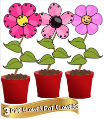 3 Pink Flower Pot Flowers