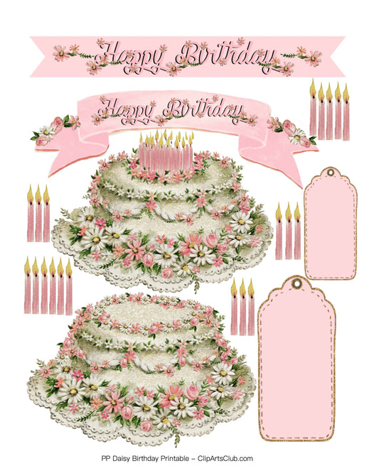 Pink Peach White Happy Birthday Bundle Printable 8x10 Page