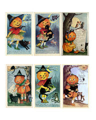 Pumpkin Heads Collage Sheet 6 mini Postcards for Halloween Decor - Printable