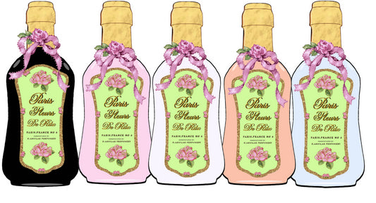 Paris Fleurs - Vintage French Perfume Bottle with Beautiful Rose Label Set #1