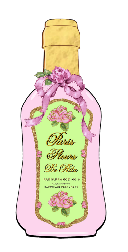 Paris Fleurs - Vintage French Perfume Bottle with Beautiful Rose Label Set #1