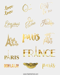 Gold Foil Paris & French Words - COLLAGE SHEET
