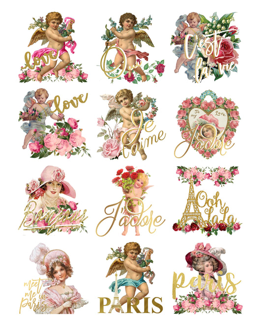 French Paris Love Collage Sheet - White Background