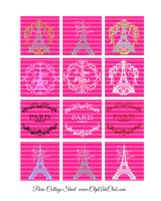 Pink Stripe Paris Collage Sheet