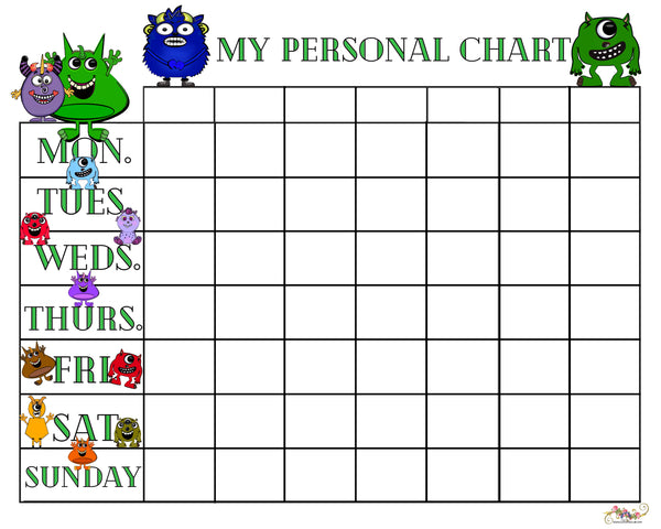 My Personal Weekly Chart Blank Printable - Monsters