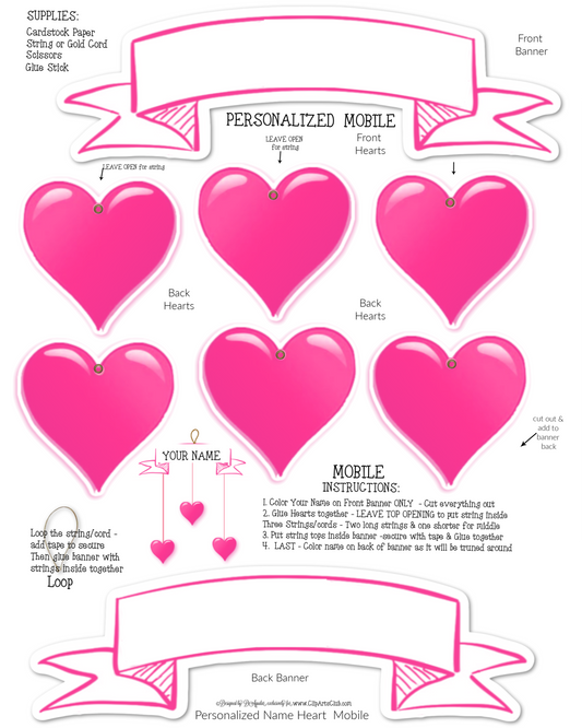 Make a Personalized NAME Pink Hearts Mobile - Printable Craft
