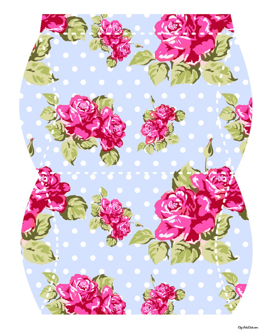 Beautiful Shabby Chic Pillow Box - Pink Roses - Polkadots Blue background
