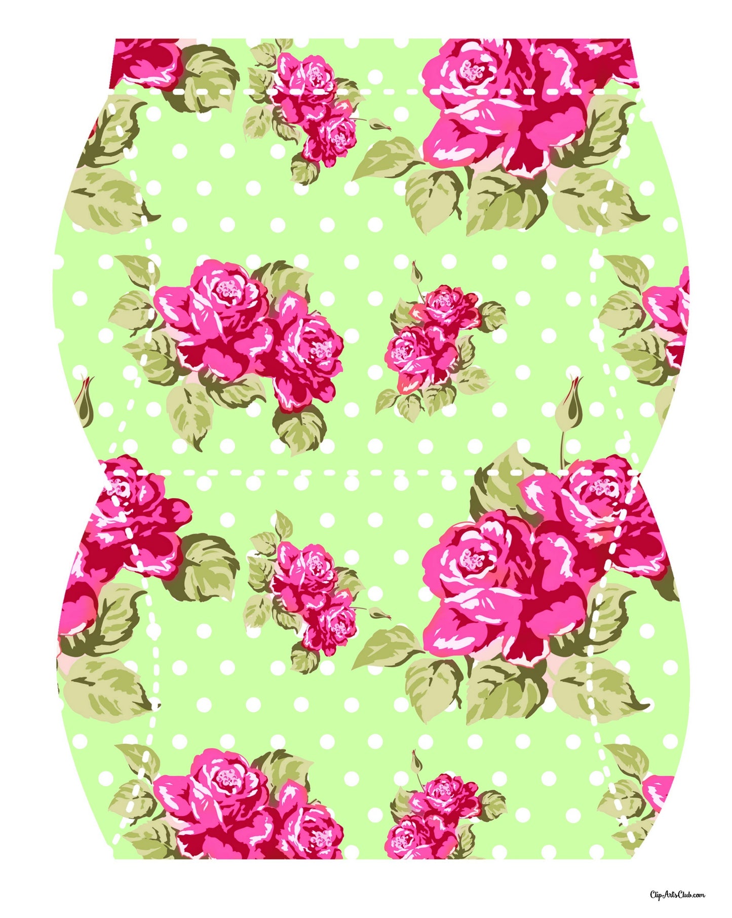 Beautiful Shabby Chic Pillow Box - Pink Roses - Polkadots Green background