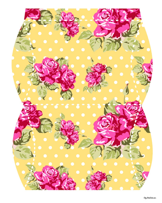Beautiful Shabby Chic Pillow Box - Pink Roses - Polkadots Yellow background