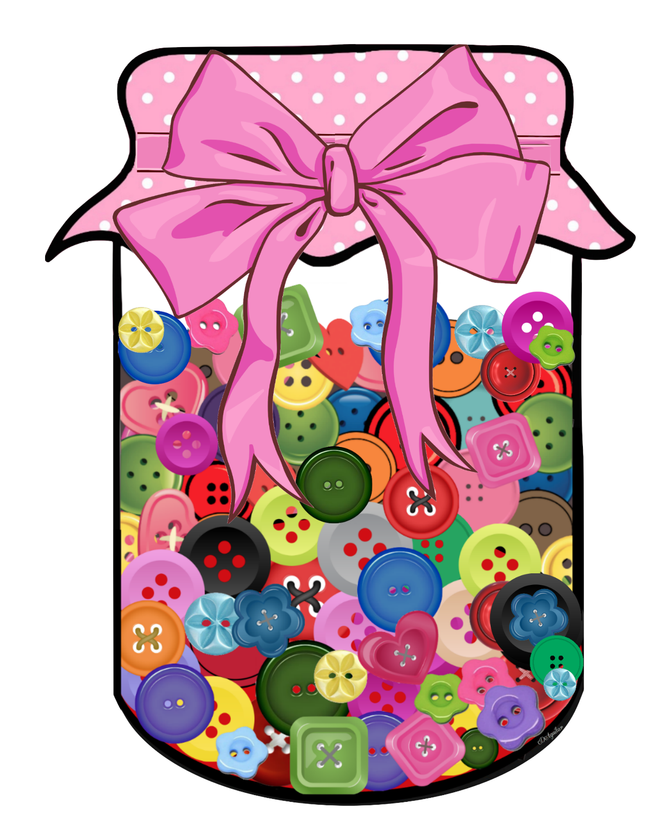 Pink Polkadots - Beautiful Jar of Buttons