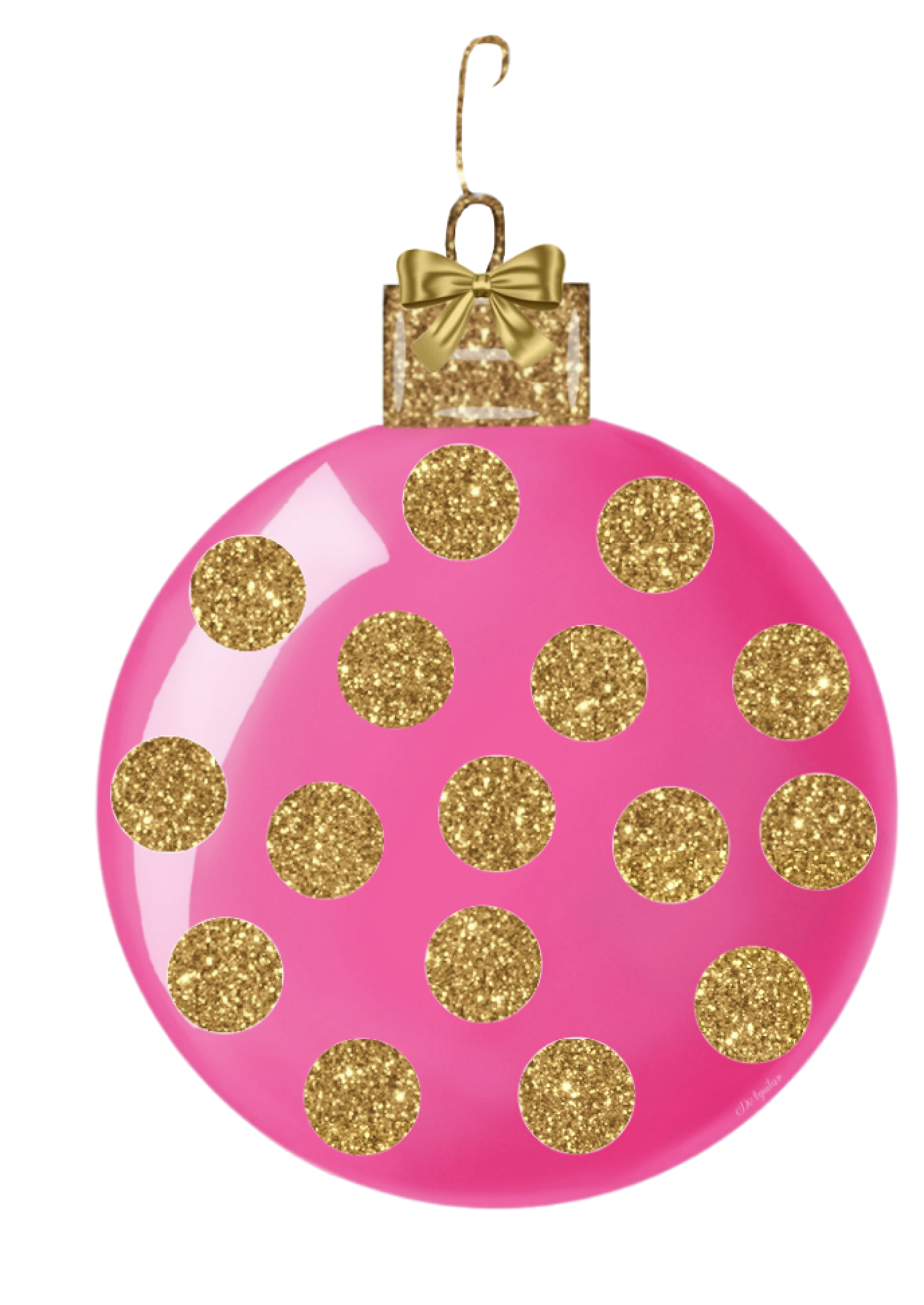 Bright Pink GoldGlitter Polkadots Ornament with Gold Top