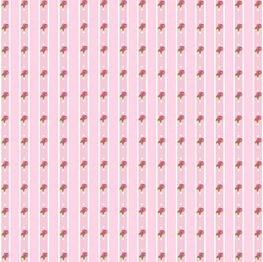Beautiful Baby Background 12x12  - Pink & White stripes with little rosebuds