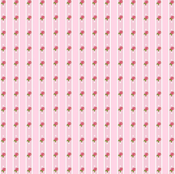 Beautiful Baby Background 12x12  - Pink & White stripes with little rosebuds