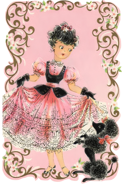 Pink Vintage Print - Girl & Poodle