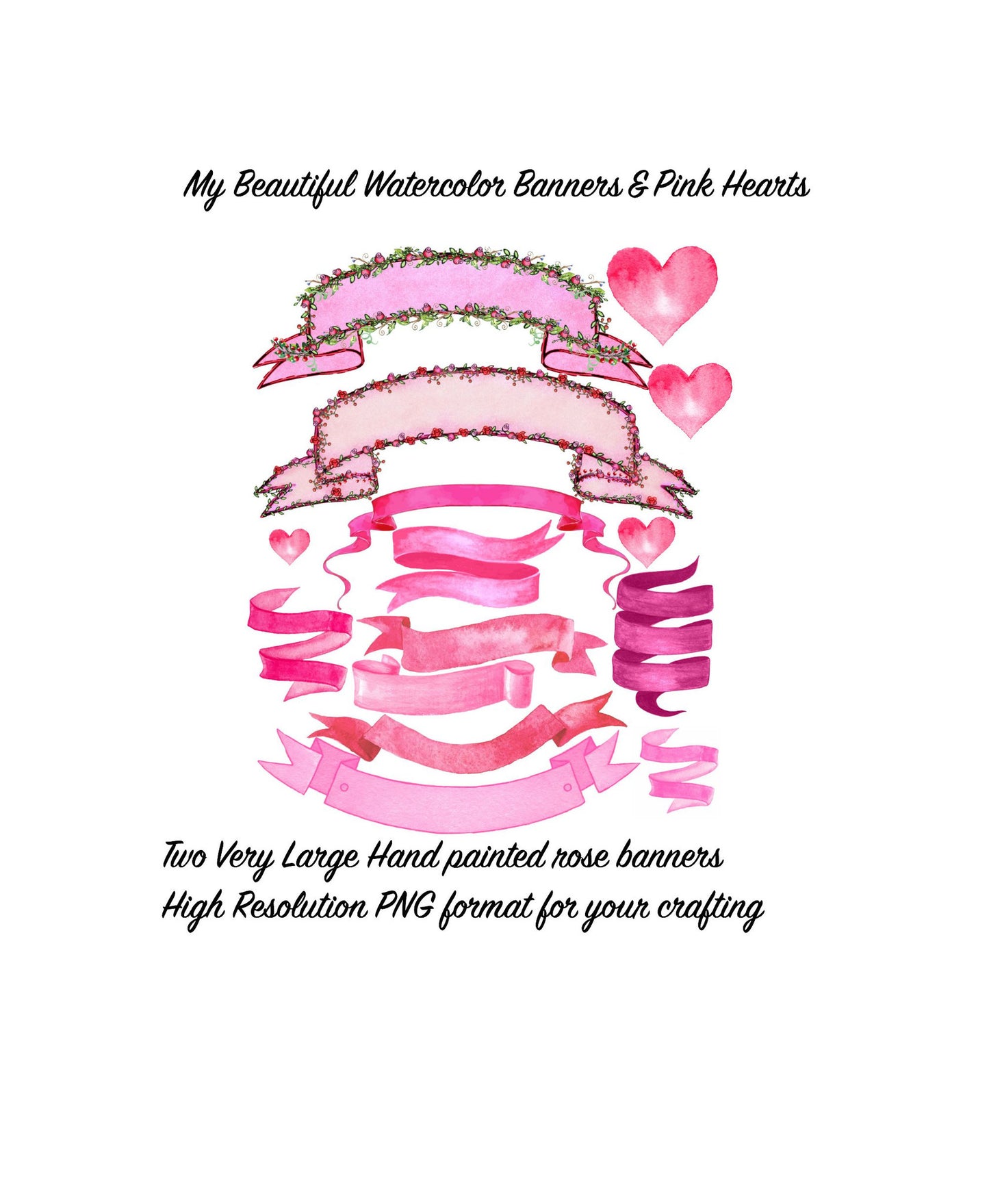 Beautiful Pink Watercolor Banners and a sweet little watercolor heart Clip Art Transparent Images