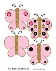 Pink Whimsy Gold Glitter Butterflies Set - Printable & 4 Butterflies Clip Art