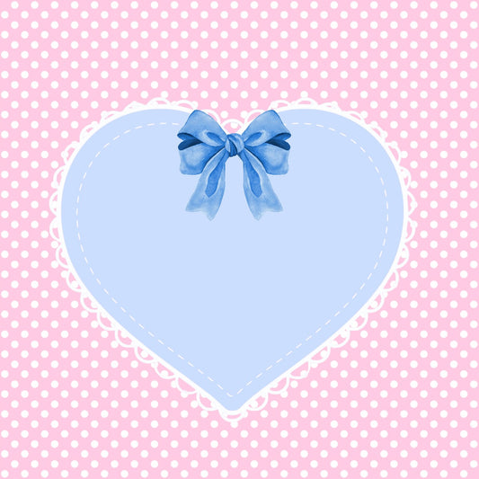 Blue Bow on Blue Heart Pink Polkadots 12x12 Scrapbook Page, Frame or Background