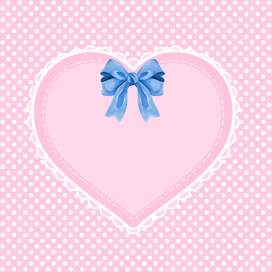 Blue Bow on Light Pink Heart Polkadots 12x12 Scrapbook Page, Frame or Background