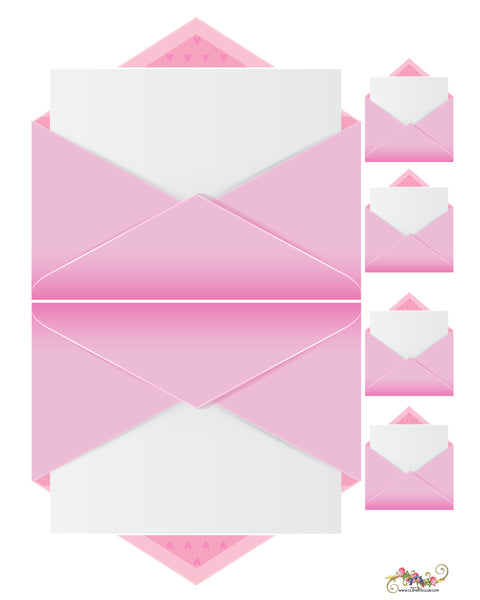 Printable Set of Pink Envelopes With Card To Personalize - Transparent background (also available in a printable - search)