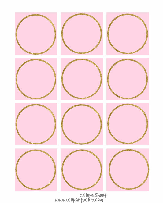 Pink  - GOLD Glitter Circle Square Collage Sheet Blanks Printable 8x10