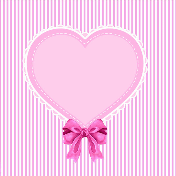 Pink Eyelet Heart on Pink Stripes  'Bow on Bottom" 12x12 Scrapbook Page, Frame or Background