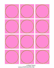 Hot Pink  - GOLD Glitter Circle Square Collage Sheet Blanks Printable 8x10