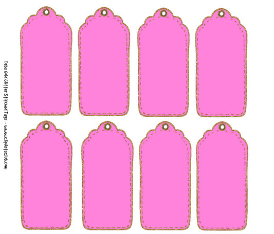 Neon Pink &  Gold Glitter Stitched Tags