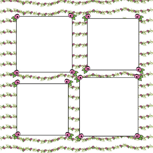 Pink Rosebuds 12x12 Scrapbook Page with Photo frames