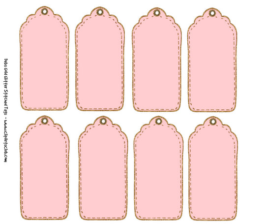 Victorian Pink &  Gold Glitter Stitched Tags