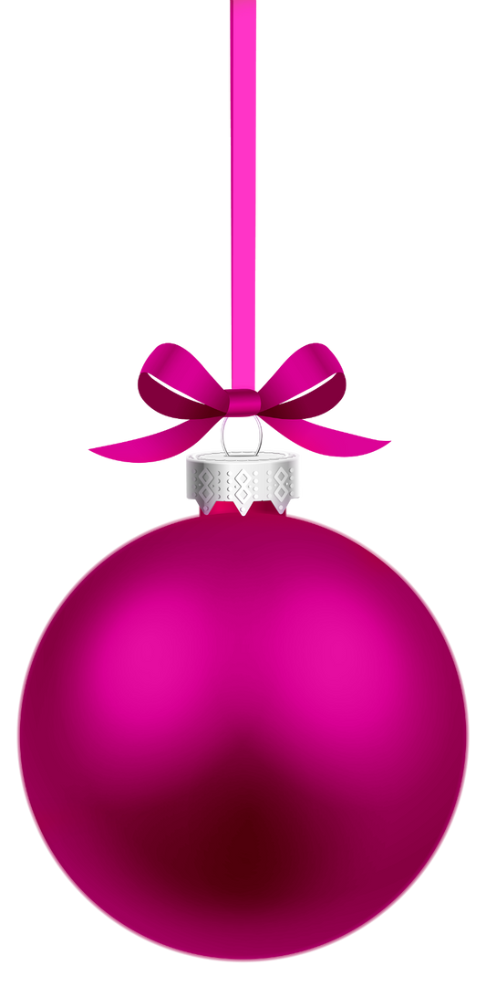 Hanging with Bow Pink Fuschia Christmas Ornament with Silver Top