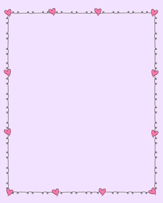 Lavender, pink hearts and doodles background 8X10 page