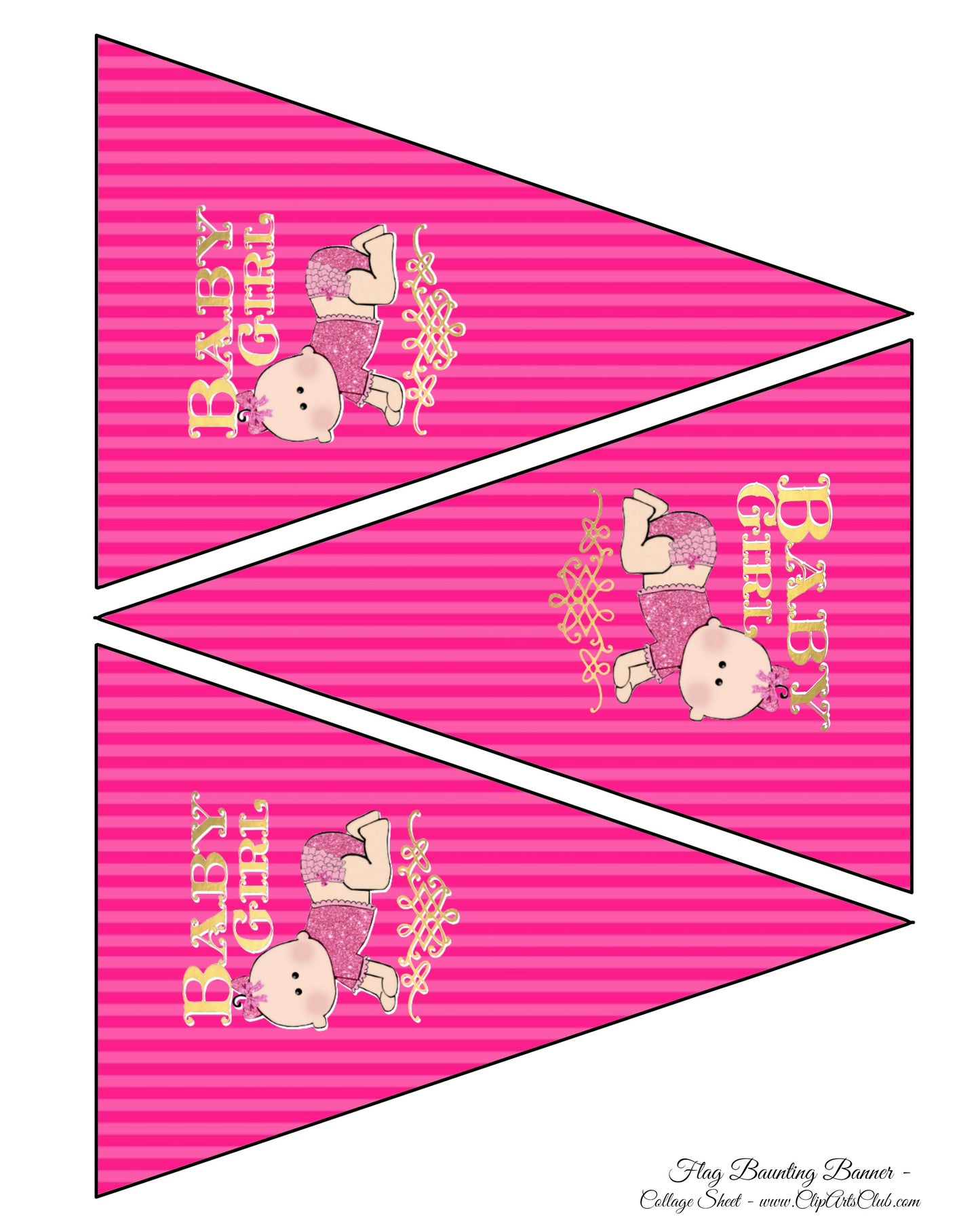BABY Girl Pink Stripes & Baby - Bunting Flag Banner Printable