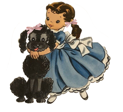 Poodle Hugs - Adorable black poodle & little girl hugging