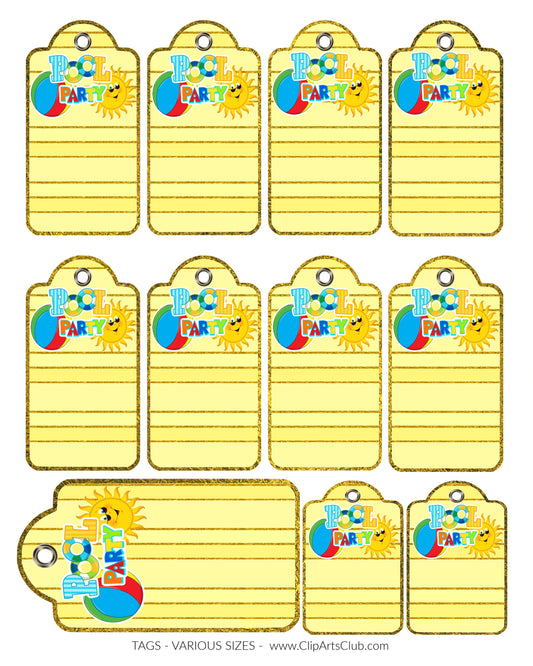 Pool Party Tags mixed sizes Printable for The Pool Party Summer  Set