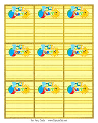 Pool Party Blank Cards Printable 9 per sheet to add what you want to them - Games or card invitation pocket insert